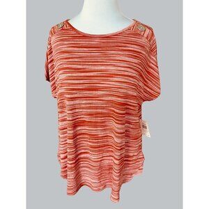 RETRELOGY LADIES RED BUTTON ACCENT WAFFLE WEAVE TOP TUNIC BLOUSE NEW  XL